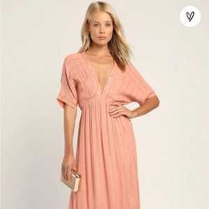 Lulus goddess vibes maxi dress is dusty rose